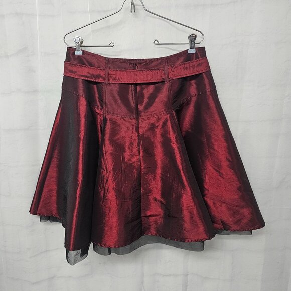 Bisou Bisou Skirt Burgundy Satin Goth Grunge Punk A-line Mesh Belted 10 - Picture 5 of 10